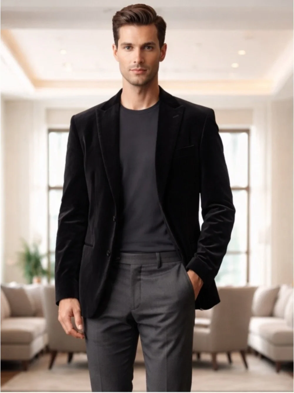 NWT Kenneth Cole Reaction Black Velvet Blazer Jacket Mens Small Smooth As Velvet